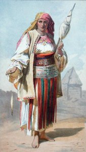 'ए वॉलैक वुमन', 'ट्रांसिल्वेनिया: इट्स प्रोडक्ट्स एंड इट्स पीपल' का चित्रण, लंदन 1865 में प्रकाशित हुआ (कलर लिथो) द्वारा फ्रेंच स्कूल