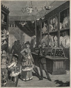 19वीं सदी में फ्रांस में एक सोने की दुकान। एडोल्फ बिटार्ड द्वारा 1885 से "लेस आर्ट्स एट मेटियर्स इलस्ट्रेट्स" में उत्कीर्णन। द्वारा फ्रेंच स्कूल