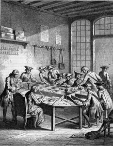 लुई XV (1715 से 1774) के युग में फ्रांस में एक डाकघर। द्वारा फ्रेंच स्कूल