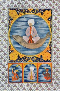 द अब्दुल्लाह ऑफ द सी, द नेशन फ्रॉम द अरेबियन नाइट्स, 1895 (रंग उत्कीर्णन) द्वारा फ्रेंच स्कूल