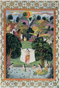 किशोर स्नान, अरब नाइट्स का चित्रण, 1895 (रंग उत्कीर्णन) द्वारा फ्रेंच स्कूल