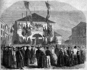 सावोई का फ्रांस में विलय, चेम्बरी, 22 अप्रैल 1860: सावोई को फ्रांस से जोड़ने पर जनसंख्या का वोट। 5 मई 1860 के "" ले मोंडे इलस्ट्र्रे "" n°160 में उत्कीर्णन। द्वारा फ्रेंच स्कूल