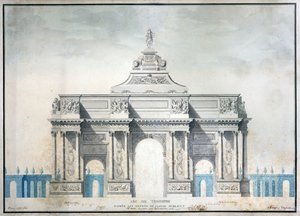 Arc de Triomphe, c.1810 (कागज पर कलम और स्याही के साथ wc) द्वारा फ्रेंच स्कूल