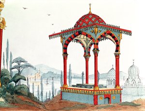 तुर्की में वास्तुशिल्प स्केच, 19 वीं शताब्दी के अंत में (कागज पर कलम और स्याही और रंग) द्वारा फ्रेंच स्कूल