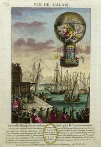 1785 में कैलिस में एक मोंगोल्फिएर हॉट एयर बैलून का चढ़ाई द्वारा फ्रेंच स्कूल