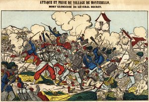 1859 में जनरल ब्यूरेट की शानदार मौत, मोंटेबेल्लो गांव पर हमला और कब्जा। एपिनल की तस्वीर द्वारा फ्रेंच स्कूल