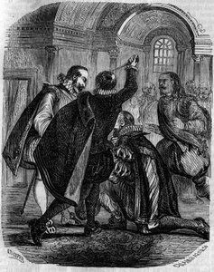 27 दिसंबर 1594 को फ्रांस के राजा हेनरी चतुर्थ पर जीन चैस्टल (जीन चेटेल) (1575-1594) की हत्या का प्रयास किया गया। 19वीं शताब्दी की नक्काशी। द्वारा फ्रेंच स्कूल