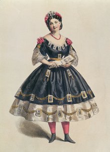 बॉल गाउन को फोटोग्राफिक कार्टेज डे विज़िट से सजाया गया, c.1860