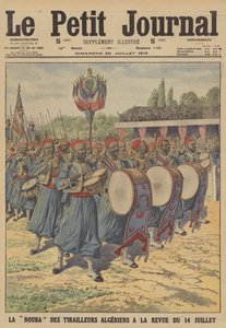 पेरिस में बैस्टिल डे मिलिट्री परेड में मार्च करते हुए अल्जीरियाई tirailleurs का बैंड (कलर लिथो) द्वारा फ्रेंच स्कूल