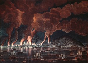 कैप-फ्रांकिस, सेंट-डोमिंग्यू (हैती) शहर का जल, 1795 (रंग उत्कीर्णन) द्वारा फ्रेंच स्कूल