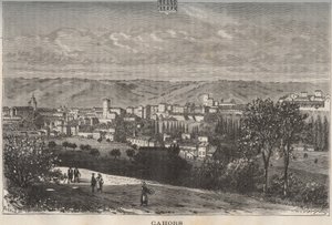 काहोर - लॉट - मिडी-पाइरेनीस - वीए माल्ट-ब्राउन द्वारा "इलस्ट्रियस फ़्रांस: भूगोल, इतिहास, सांख्यिकीय प्रशासन" में उत्कीर्णन। १८८४ द्वारा फ्रेंच स्कूल