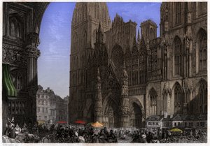 रूएन के कैथेड्रल। (उत्कीर्णन, सीए। 1850) द्वारा फ्रेंच स्कूल