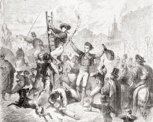 किंग्स, मैड्रिड के दिन की एपिफेनी का जश्न, 'एल'यूनिवर्स इलस्ट्रेट' से, 1866 में प्रकाशित (उत्कीर्णन) द्वारा फ्रेंच स्कूल