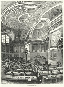 चंब्रे डेस पेयर्स (चेंबर ऑफ पीयर), 1814 से फ्रांसीसी संसद का ऊपरी सदन 1848 की क्रांति के बाद इसके उन्मूलन तक (उत्कीर्णन) द्वारा फ्रेंच स्कूल