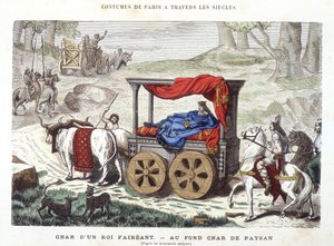 एक आलसी राजा का चार और एक किसान का रथ - "पेरिस थ्रू द सेंचुरी" 1881 द्वारा फ्रेंच स्कूल