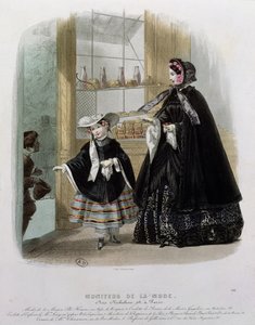 पैटीसेरी में दान, मोनाइटूर डी ला मोड, 1852 (रंग उत्कीर्णन) द्वारा फ्रेंच स्कूल
