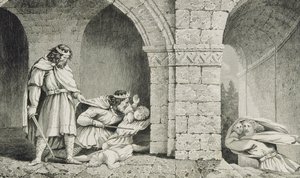 चाइल्डबर्ट I (c.498-588) अपने भाइयों के वारिस के मर्डर पर, कोल्ट द्वारा &39;हिस्टॉयर डी फ्रांस&39; से प्रकाशित, c.1840 द्वारा फ्रेंच स्कूल