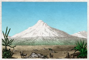 चिम्बोराजो ज्वालामुखी। (उत्कीर्णन, सीए। 1840) द्वारा फ्रेंच स्कूल