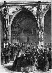 क्रिश्चियन री - पाम संडे: चर्च सेंट जर्मेन l'Auxerrois के दरवाजे पर शाखाओं का वितरण। पेरिस द्वारा फ्रेंच स्कूल
