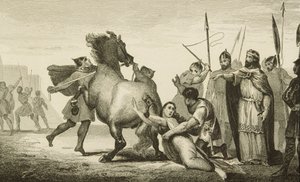 Colart द्वारा &39;हिस्टोइरे डी फ्रांस&39; से रानी ब्रूनहिल्डा (d.613) के शोषण पर क्लॉटायर II (584-629), प्रकाशित c.1840 द्वारा फ्रेंच स्कूल