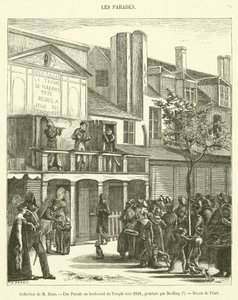 एम बाउर का संग्रह, 1816 के आसपास बुलेवार्ड डू मंदिर पर एक परेड (उत्कीर्णन) द्वारा फ्रेंच स्कूल