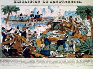 Conquete de l'Algerie: "" एक्सपीडिशन डी कॉन्स्टेंटाइन एन नवंबर 1837"" 19 वीं सदी के निजी संग्रह की नक्काशी द्वारा फ्रेंच स्कूल