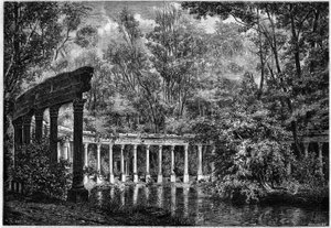 Parc de Monceau, Paris . में अंडाकार बेसिन के चारों ओर कोरिंथियन उपनिवेश द्वारा फ्रेंच स्कूल