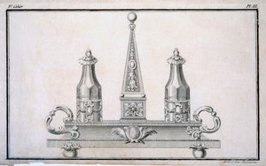 Duhamel, c.1770s-80s द्वारा एक साथ रखी गई नव-शास्त्रीय धातुकार डिजाइन की एक पैटर्न बुक से स्टैंड पर क्रूज़ सेट द्वारा फ्रेंच स्कूल