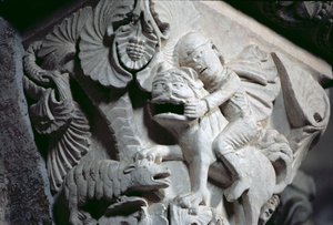 डेविड स्लेइंग द लायन (एक राजधानी का विवरण) c.1130 (पत्थर) द्वारा फ्रेंच स्कूल