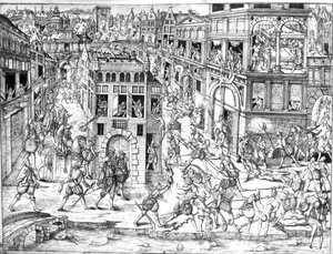 1572 में सेंट बार्थोलोमेव नरसंहार के समय एडमिरल गैसपार्ड II डी कॉलगैन (1519-72) की मृत्यु द्वारा फ्रेंच स्कूल