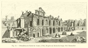 कोंटी होटल का विध्वंस, 1769, डाप्रेस द ड्रॉइंग ऑफ़ द टाइम, कर्नल बर्नार्डॉट द्वारा फ्रेंच स्कूल