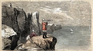 कांच के निर्माण और उपयोग के विभिन्न चरणों का विवरण: समुद्र में जाने वाले नाविकों की वापसी के लिए देखने के लिए लंबे दृश्य (लंबे दृश्य) का उपयोग। प्लेट "" ग्लास और उसके उत्पाद "" में "" लेस रिक्रिएशन इंस्ट्रक्टिव्स ""  द्वारा फ्रेंच स्कूल