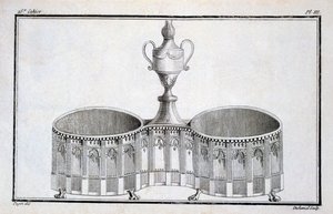 डुहमेल, c.1770s-80s द्वारा एक साथ रखी गई नव-शास्त्रीय धातु वर्क की एक पैटर्न बुक से पुगिन द्वारा डिजाइन द्वारा फ्रेंच स्कूल