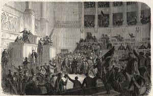 डचेस ऑफ ऑरलियन्स इन द चंब्रे डेस डेप्युट्स (1848), पेरिस, फ्रांस - 1848 की क्रांति - द डचेस ऑफ ऑरलियन्स इन चैंबर ऑफ डेप्युट्स इन पेरिस में रिपब्लिक की घोषणा के समय ”(हेलेन डे मेक्लेमबर्ग श्वेरिन, डचेस ऑफ ऑरलियन्स तिकड़ी द्वारा फ्रेंच स्कूल