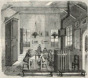 19वीं सदी में बाईसेट्रे में बेवकूफों के लिए स्कूल - एडमंड टेक्सियर 1852 द्वारा "झांकी-दे-पेरिस" में उत्कीर्णन द्वारा फ्रेंच स्कूल