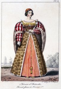 ऑस्ट्रिया के एलोनोर (1498/1558), स्पेन के शिशु, पुर्तगाल के राजा मनोएल की पत्नी और फ्रांस के राजा फ्रेंकोइस प्रथम की दूसरी पत्नी। द्वारा फ्रेंच स्कूल