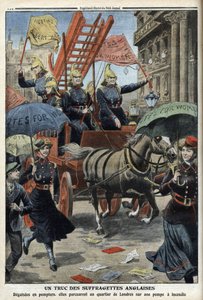 3 अप्रैल 1910 को 'ले पेटिट जर्नल' (उत्कीर्णन) से फायरमैन के रूप में पहने गए अंग्रेजी प्रत्यय द्वारा फ्रेंच स्कूल
