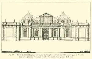 1667 में जैक्स डी सॉवरे द्वारा निर्मित ग्रैंड प्रायर के होटल में प्रवेश, रुए डू टेम्पल; वास्तुकार डेलिसल की योजनाओं से, एक तोता उत्कीर्णन के चेहरे-उपमा