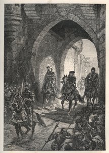 1382 में मैलोटिन्स के विद्रोह को कुचलने के बाद पेरिस में चार्ल्स VI द वेल-बेव्ड (1368-1422), फ्रांस के राजा का प्रवेश - फ्रांसीसी राजा चार्ल्स वी पेरिस में लौटता है - चार्ल्स VI ले बिएन-एइम द्वारा प्रवेश (1368) -1422), फ्रांस के राजा, पेरिस में के बाद द्वारा फ्रेंच स्कूल