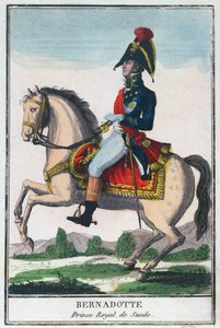 चार्ल्स जीन बैप्टिस्ट बर्नडोटे (1763-1844) का घुड़सवार चित्र, 19 वीं सदी की शुरुआत (रंग उत्कीर्णन) द्वारा फ्रेंच स्कूल