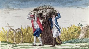 सभी लोग कर और राष्ट्रीय ऋण का बोझ उठाते हैं, c.1789 (रंग उत्कीर्णन) द्वारा फ्रेंच स्कूल
