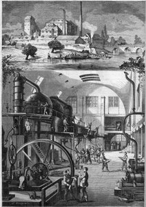1864 में नैनटेस में मिस्टर सेडार्ड के स्वामित्व वाली बड़ी चीनी रिफाइनरी Les Recollets का बाहरी दृश्य और मुख्य कार्यशालाएँ। 23 जुलाई 1864 को "" Le Monde Illustré"" n°380 में उत्कीर्णन। द्वारा फ्रेंच स्कूल