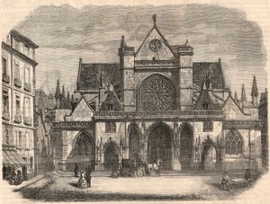 पेरिस में चर्च सेंट-जर्मेन (सेंट जर्मेन) l'Auxerrois का बाहरी दृश्य - एडमंड टेक्सियर 1852 द्वारा "झांकी-डी-पेरिस" में उत्कीर्णन द्वारा फ्रेंच स्कूल