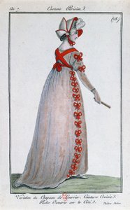 पेरिस की लैडिस ड्रेस के लिए फैशन डिज़ाइन, 1799 के लगभग द्वारा फ्रेंच स्कूल