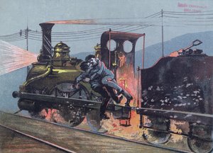 जैक्स लांटिएर (1840-70) और ट्रेन में पेस्केक्स के बीच की लड़ाई, द लिसन, द ह्यूमन बीस्ट से एमिला ज़ोला (1840-1902) ले पेटिट रौनाइसिस का चित्रण द्वारा फ्रेंच स्कूल