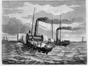 डोवर से कैलिस (1851) तक एक विद्युत कंडक्टर की स्थापना का पहला प्रयास - "" विज्ञान के एल्बम में; प्रसिद्ध वैज्ञानिक; महान खोजें ”” ”1896। द्वारा फ्रेंच स्कूल