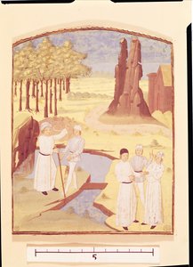 पिएत्रो डे क्रेस्केंज़ी (1230-132121) द्वारा लिवरे डेस प्राउफ़िट्ज़ चैम्पस्टेस से बगीचे के डिजाइन पर चर्चा करते पांच लोग द्वारा फ्रेंच स्कूल