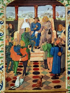 Fol.185v चार्ल्स VII (1403-61) ने जीन ऑफ ब्यूइल (1405-78) द्वारा ले जौवेनसेल से जोन ऑफ आर्क (1412-31) को एक दस्तावेज दिया। द्वारा फ्रेंच स्कूल