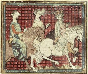 ग्रांड क्रोनिक्स डे फ्रांस, 1375-79 से फोर्क्स 1 आर चिल्परिक I (543-97) और हॉर्सबैक पर फ्रेडेन्गैंड द्वारा फ्रेंच स्कूल