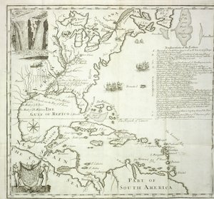 उत्तरी अमेरिकी अटलांटिक तट का तह नक्शा, 1714 द्वारा फ्रेंच स्कूल